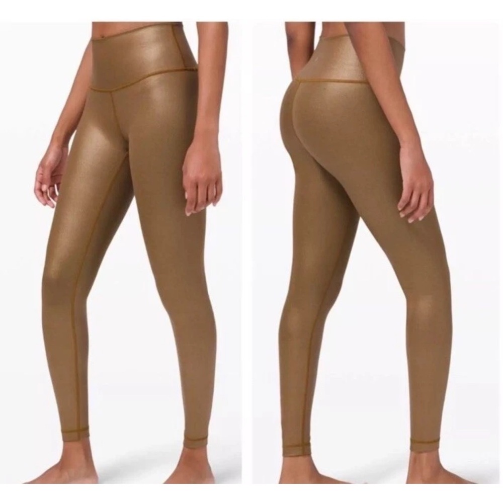 LULULEMON Wunder Under High-Rise Tight 28" Gold Shine Leggings Sz 8